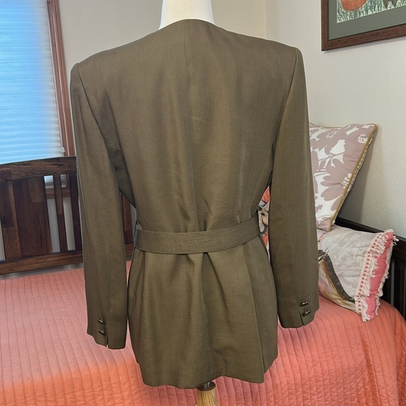 Jones New York Collarless Belted Blazer Jacket Army Green Military size 12 - Picture 4 of 16
